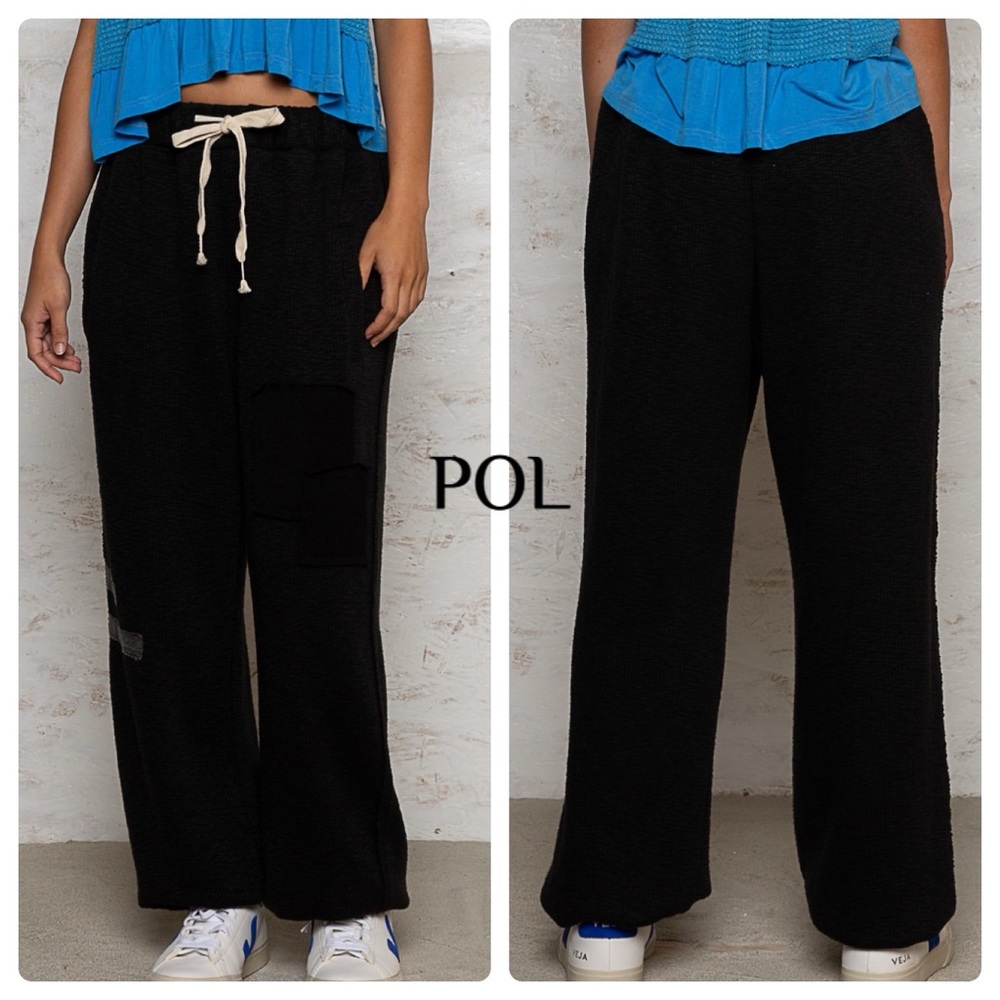 POL Black Wide-Leg Drawstring Pants